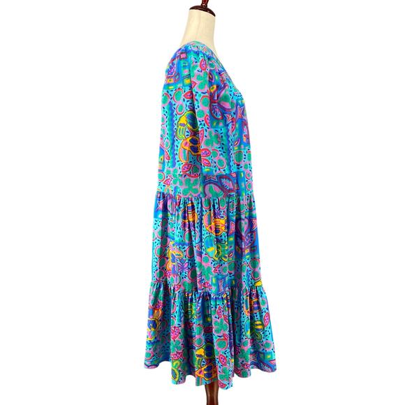 Vtg 80s 90s Two Potato Laguna Beach Artsy Midi Tiered Muumuu Dress XS Cotton NOS - Picture 2 of 15